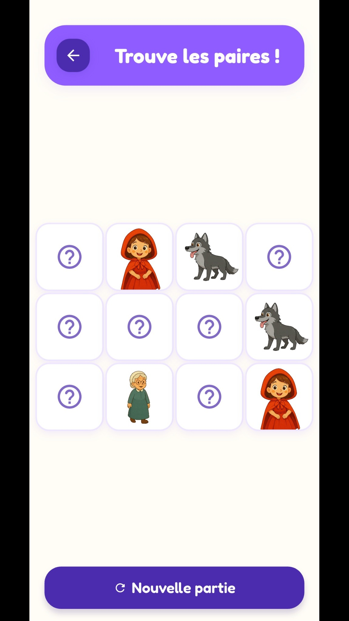Jeu de mémoire – le Petit Chaperon rouge